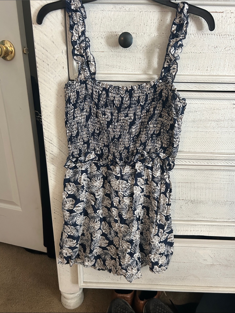 Women’s Navy & White Smocked Floral Romper